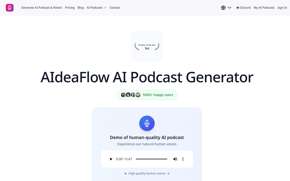 NotebookAI Podcast website screenshot