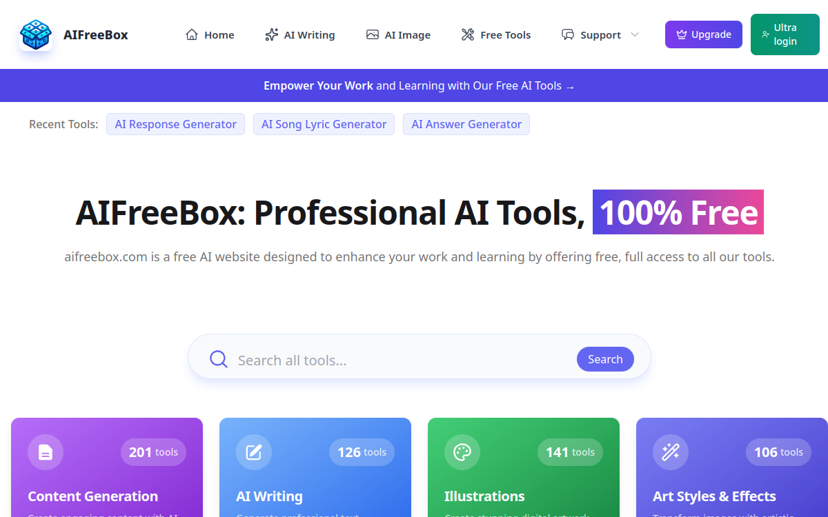 AIFreeBox: Free AI Tools website screenshot