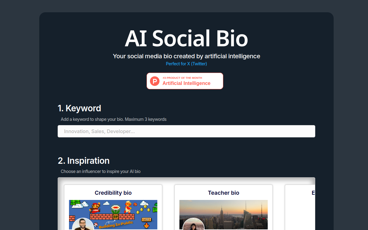AI Social Bio website screenshot