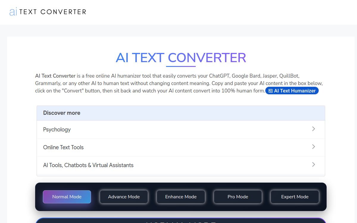 Humanize AI Text Converter website screenshot