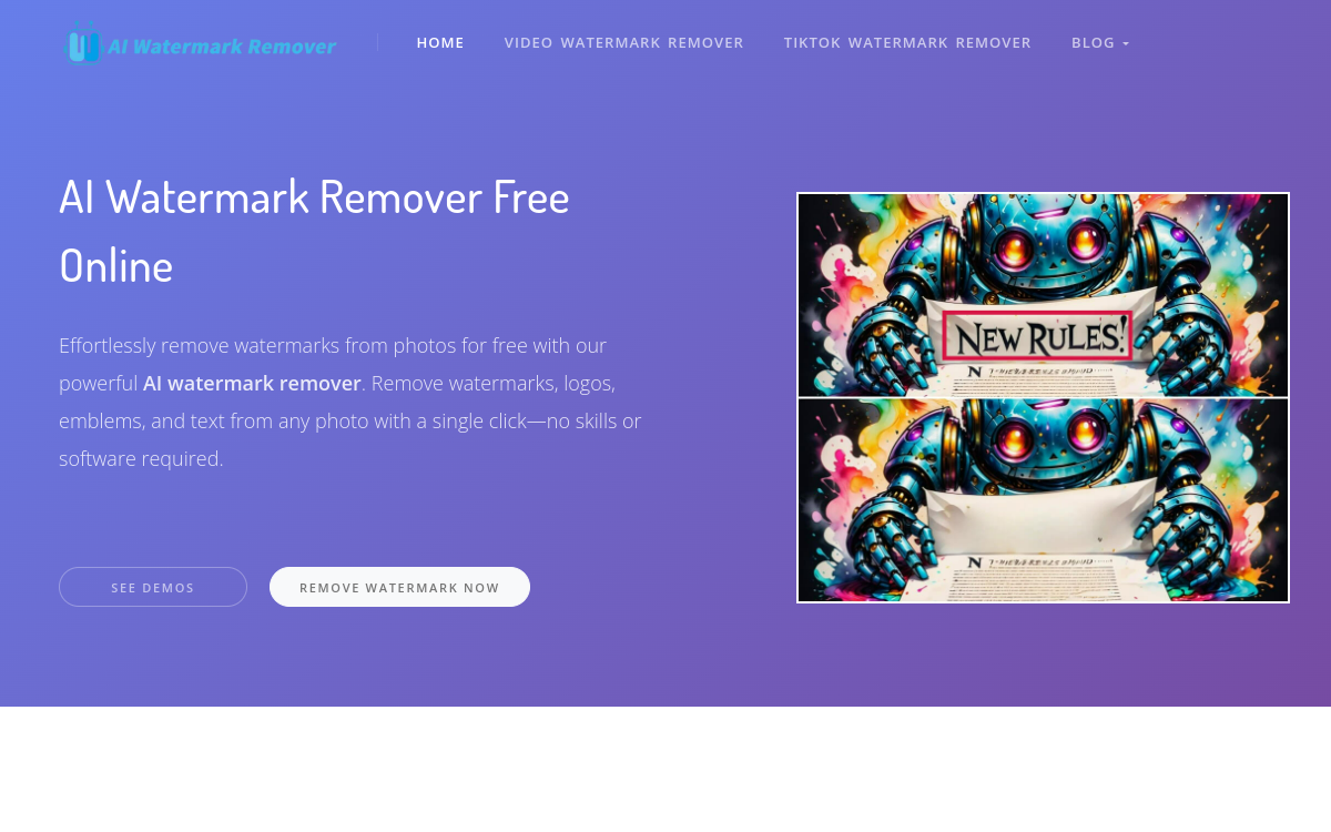 Free AI Watermark Remover Online website screenshot