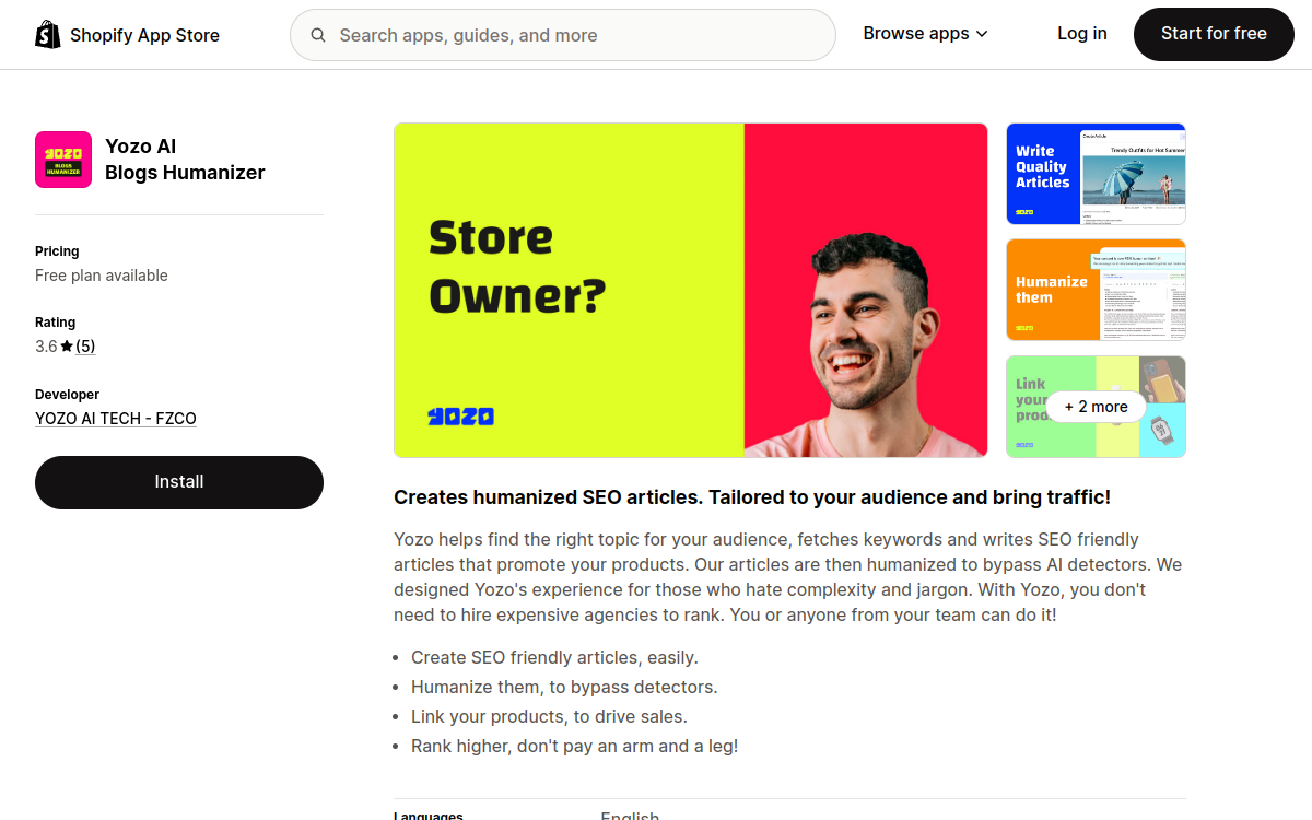Yozo AI SEO Blogs screenshot