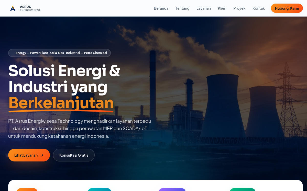PT Asrus Energiwisesa Technology — website project designed and built by HEXADECA Solutions