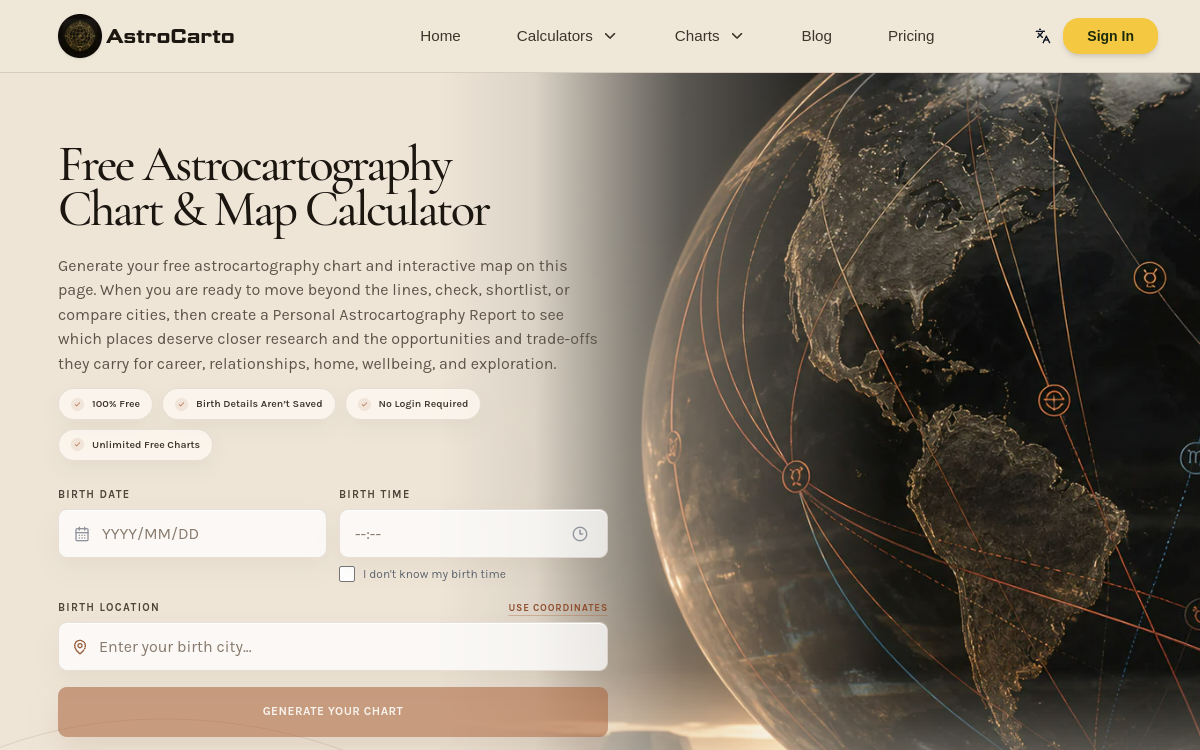 Astrocartography website screenshot