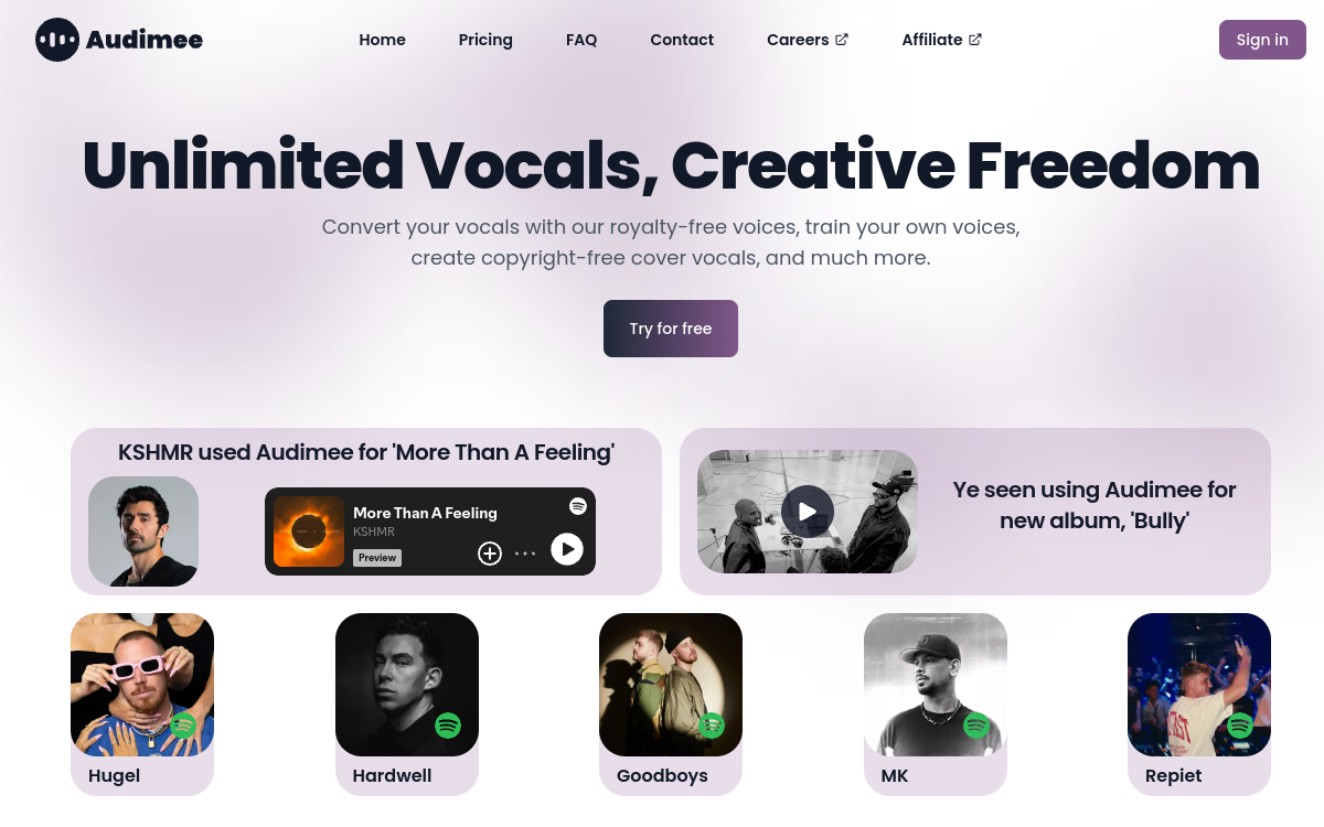 Audimee website screenshot