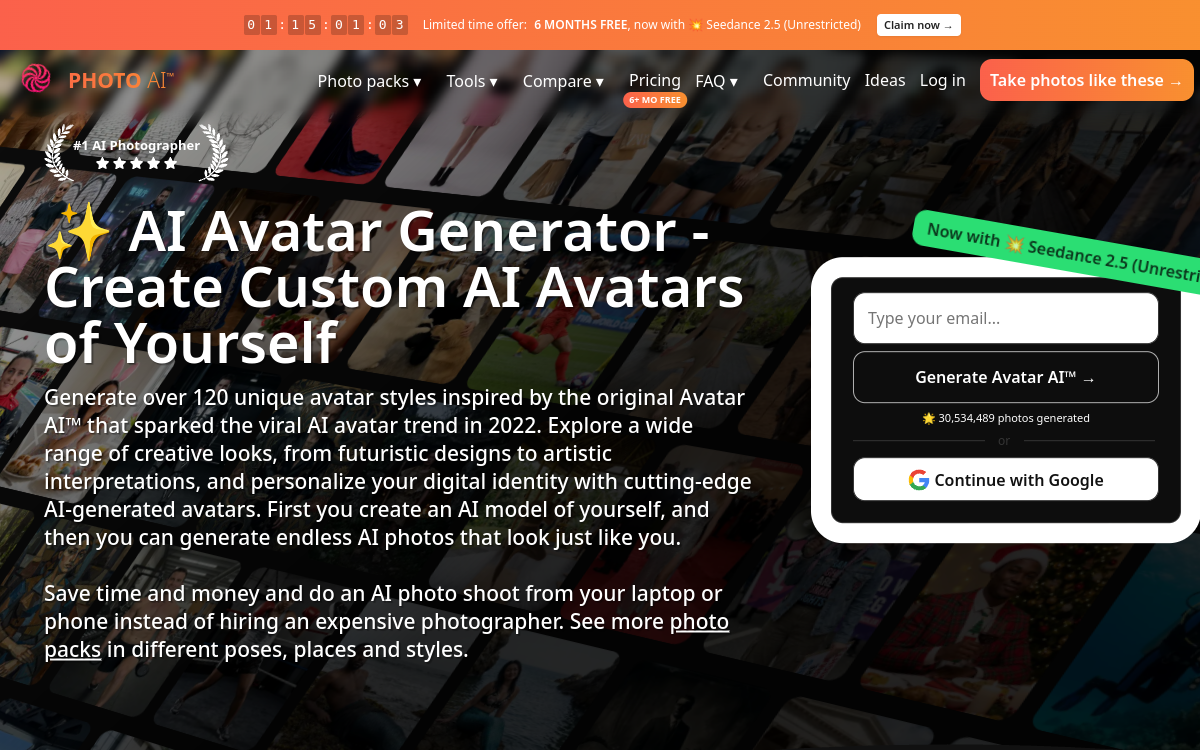 Avatar AI website screenshot