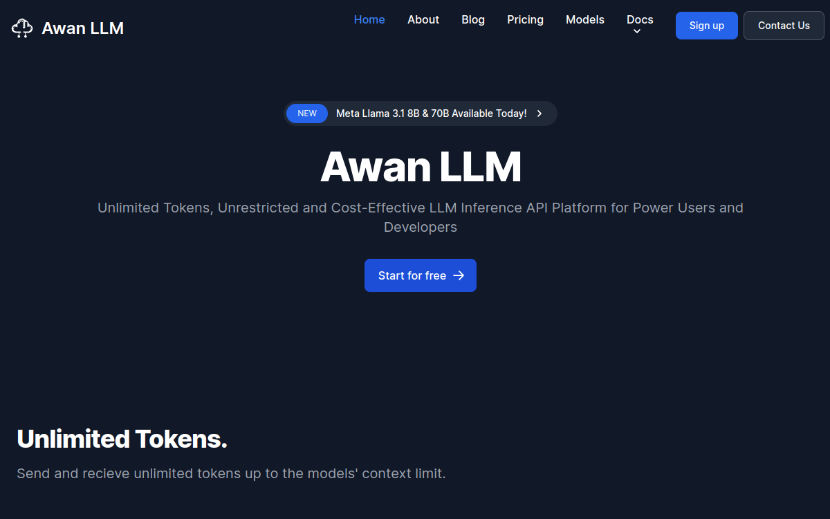 Awan LLM website screenshot