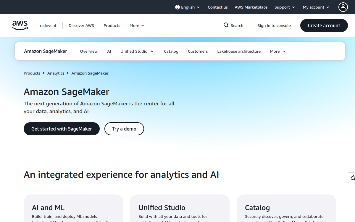 Amazon Sage Maker website screenshot