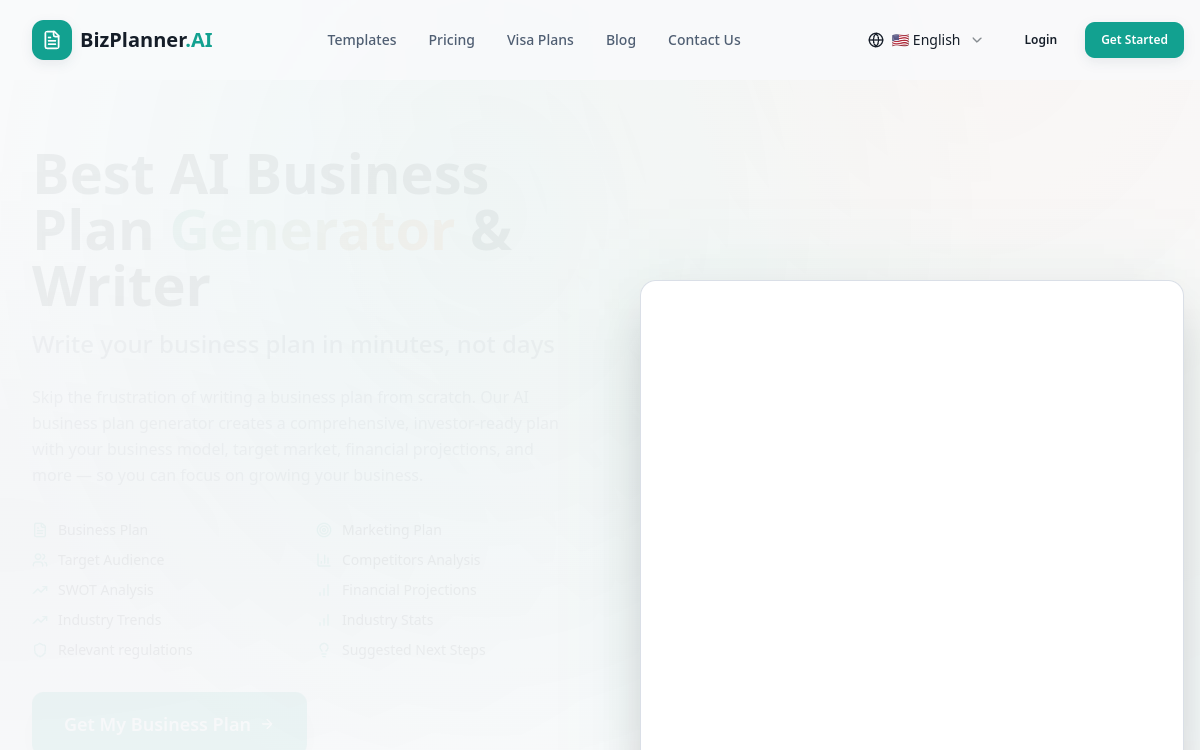 BizPlannerAI website screenshot