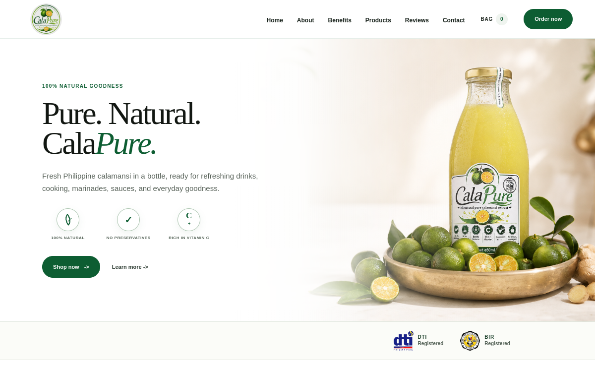 Live preview of the CalaPure product website