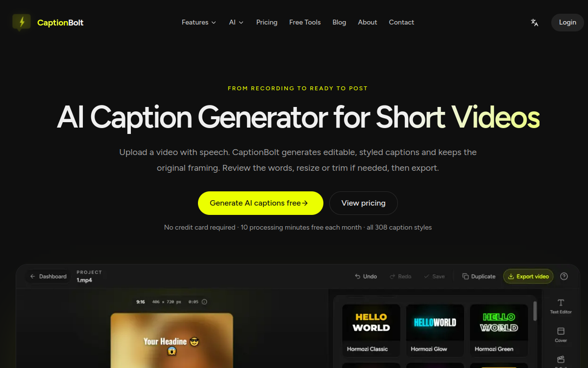 CaptionBolt website screenshot