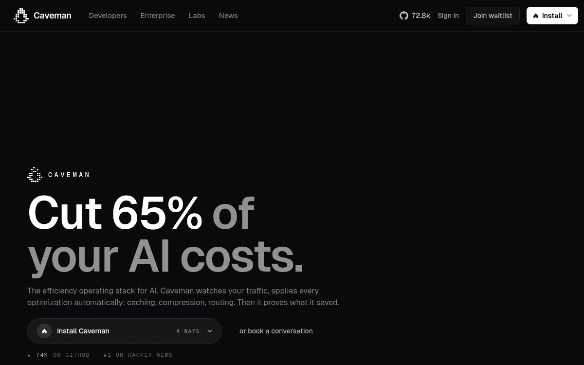 Caveman website screenshot