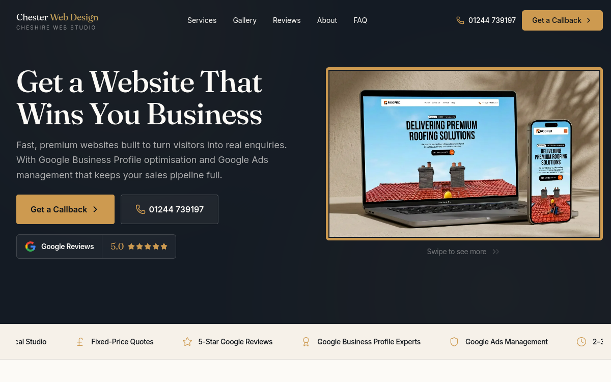 Chester Web Design homepage screenshot