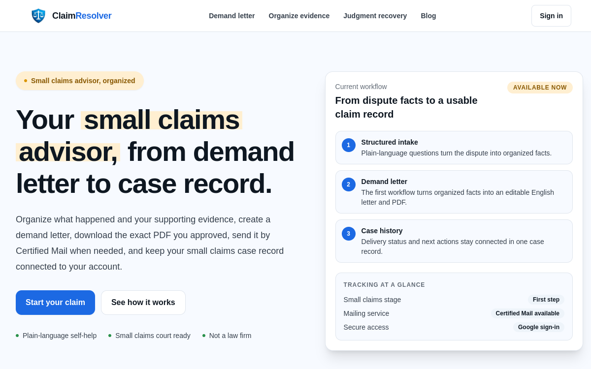 ClaimResolver.ai website screenshot
