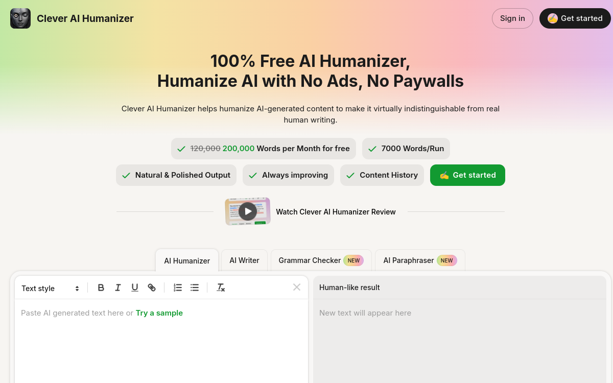 Clever AI Humanizer screenshot
