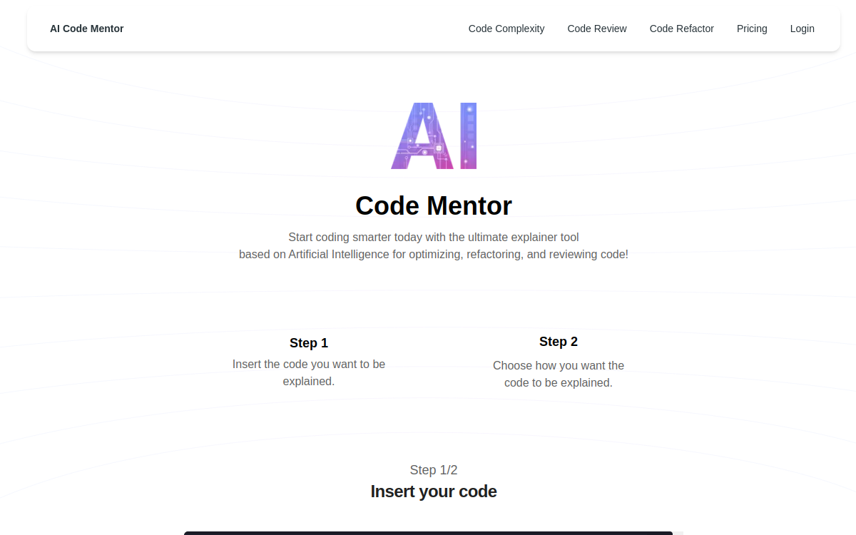 AI Code Mentor website screenshot