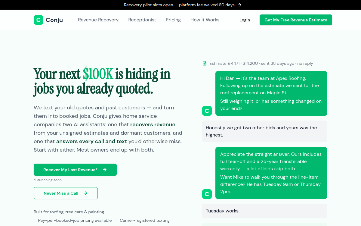 Conju - Build AI Powered Apps website screenshot