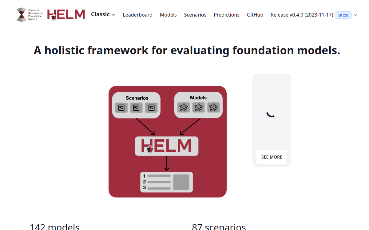 Holistic Evaluation of Language Models (HELM) 网站预览