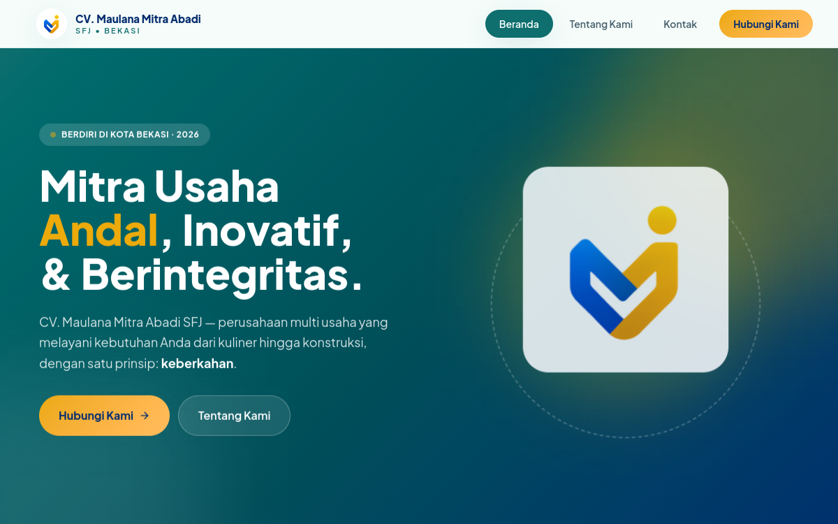 CV Maulana Mitra Abadi — website mockup concept designed and built by HEXADECA Solutions