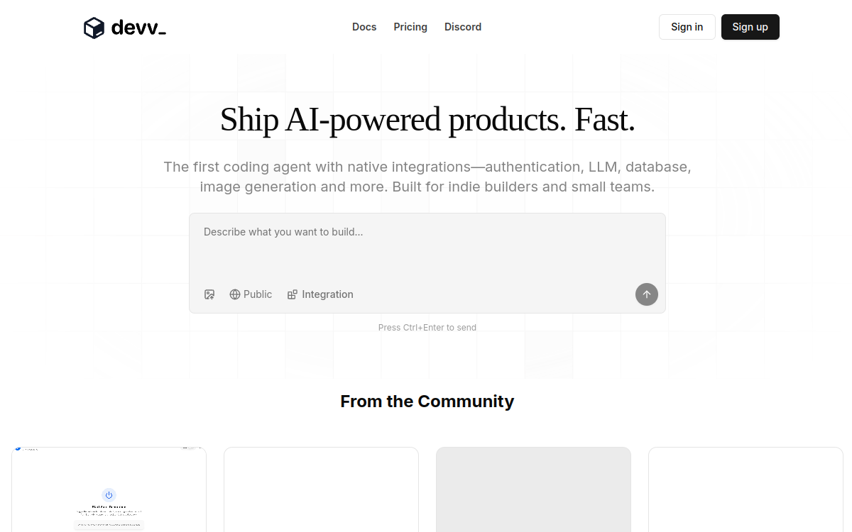 用 Devv 构建你的第一个 AI 产品 网站预览