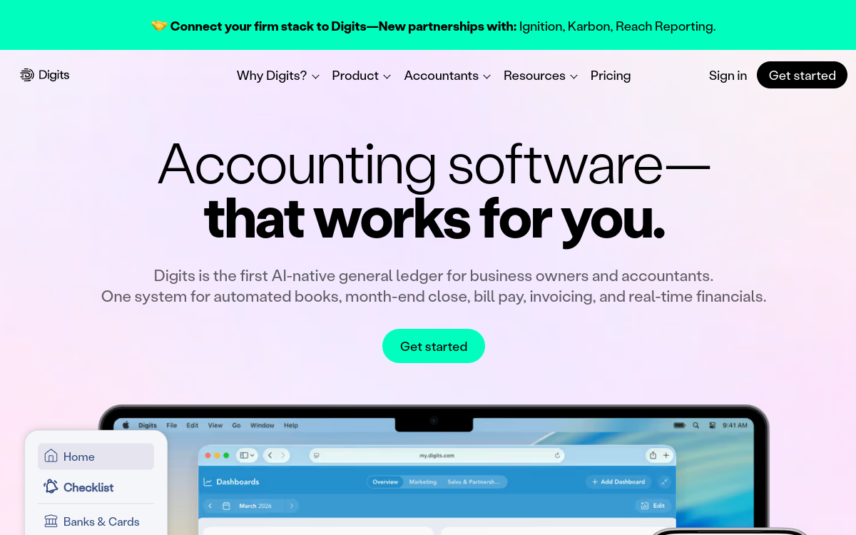 Digits — Accounting, reimagined. website screenshot