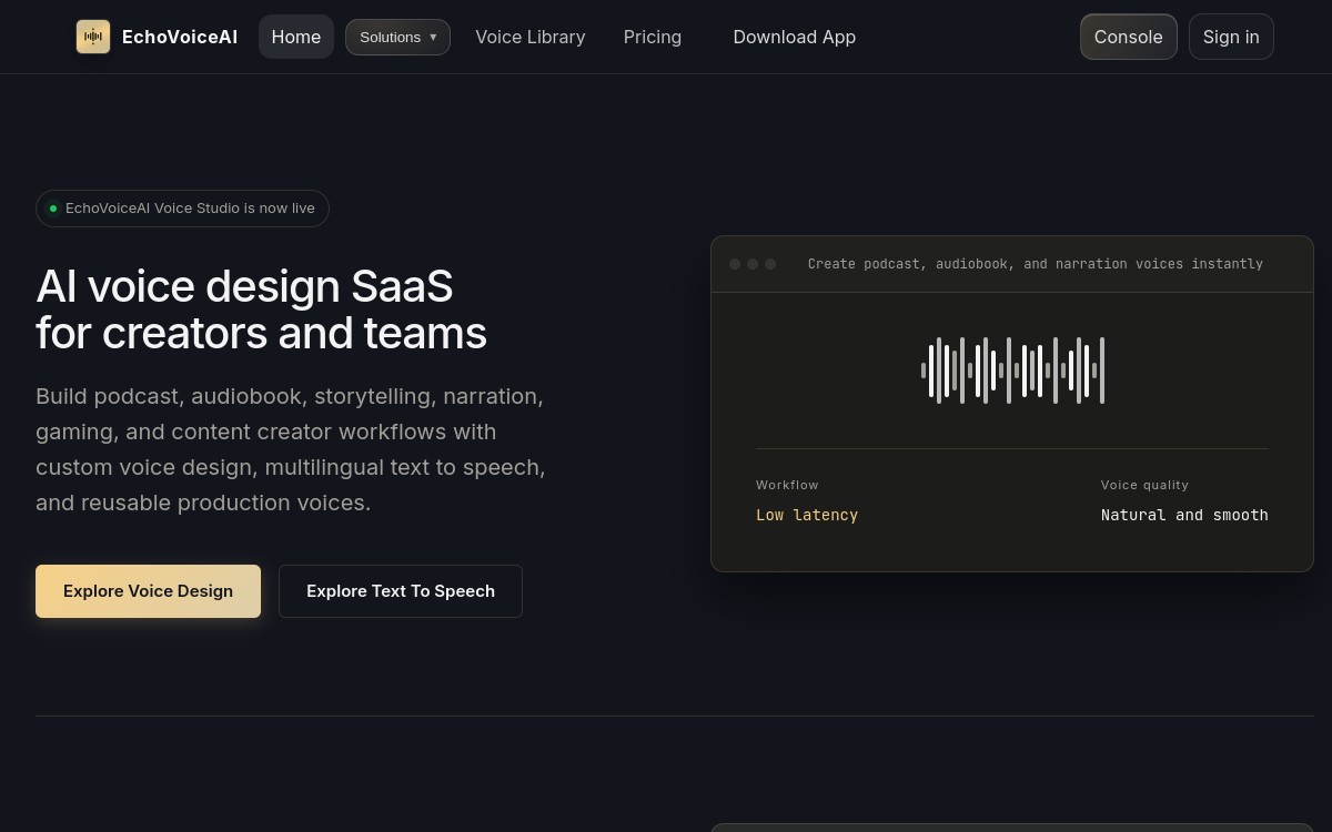 EchoVoiceAI website screenshot