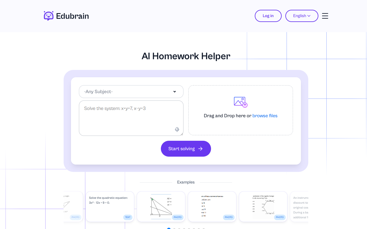 Edubrain AI Homework Helper website screenshot