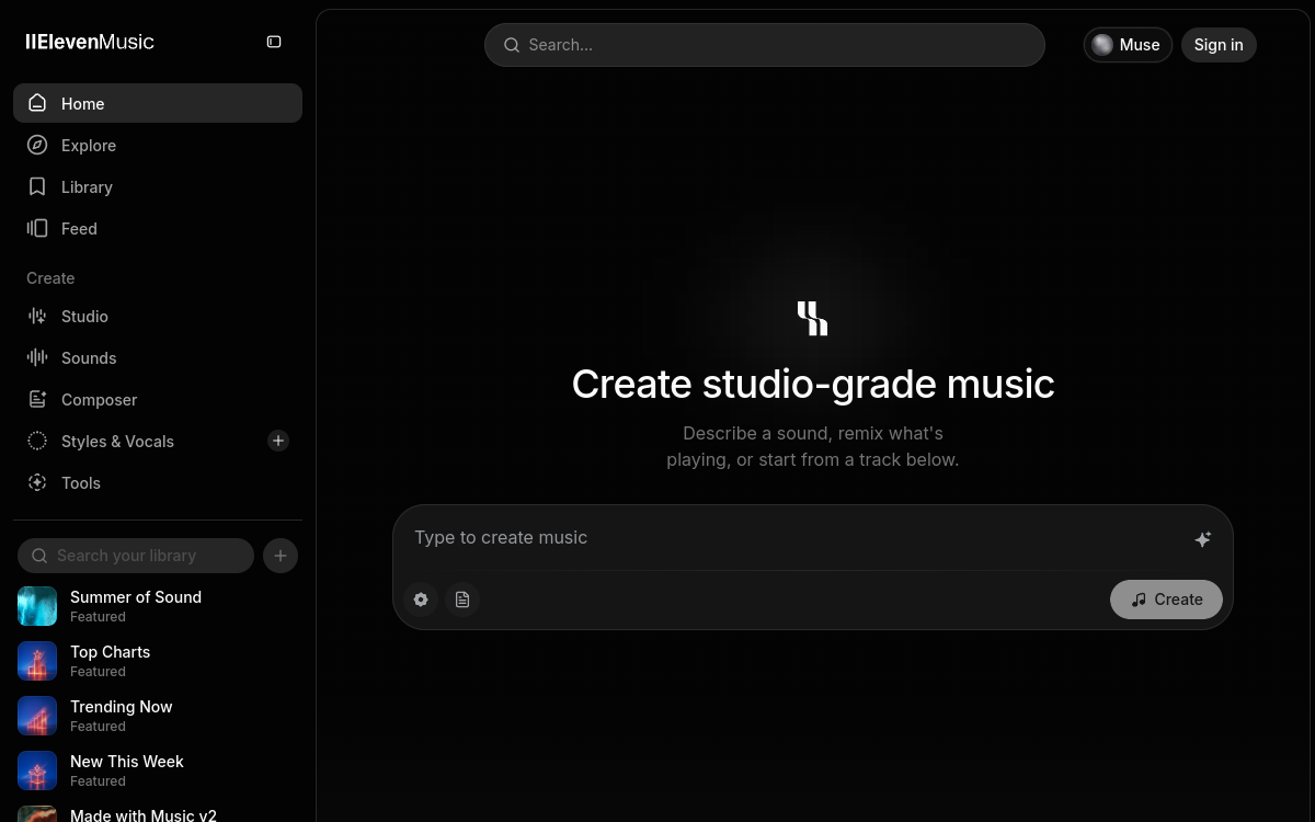 ElevenMusic website screenshot