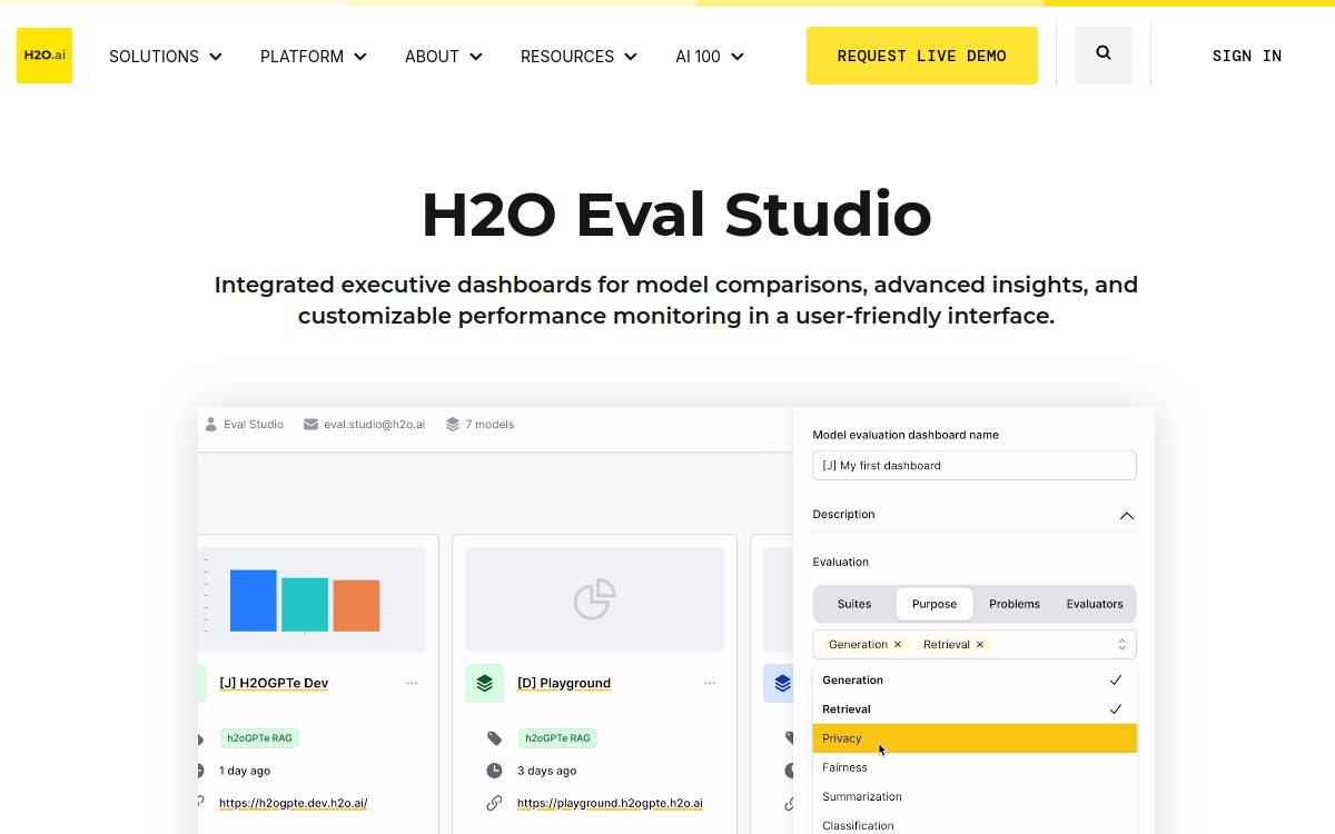 H2O Eval Studio | H2O.ai 网站预览