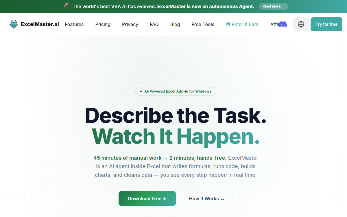 ExcelMaster.ai website screenshot