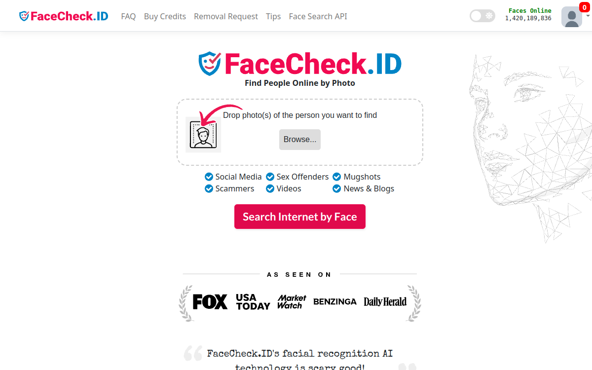 FaceCheck ID website screenshot