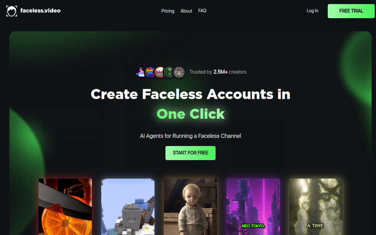 Faceless website screenshot
