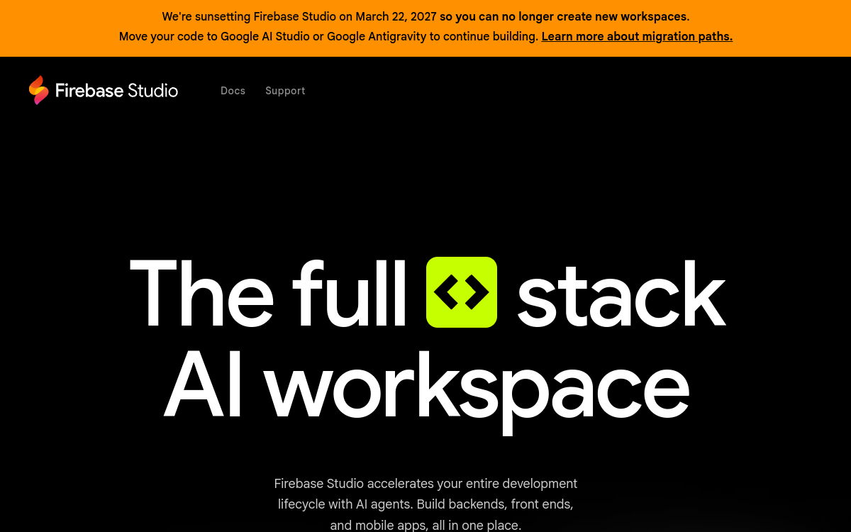 Firebase Studio website screenshot