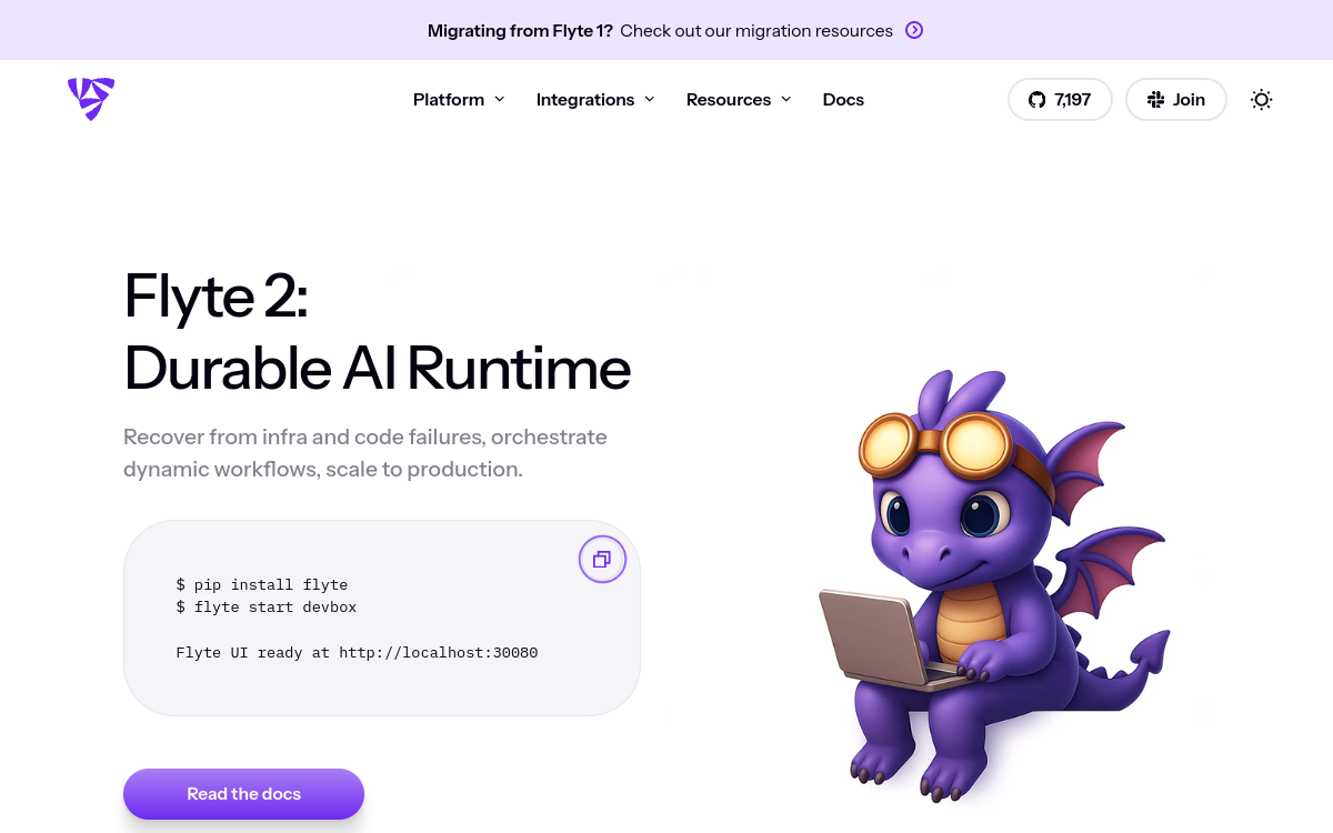 Flyte v1.3.0 website screenshot