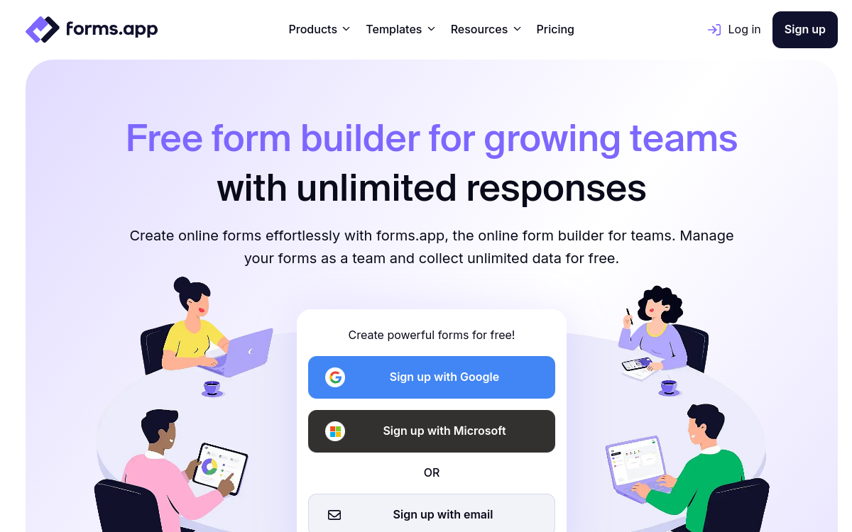 forms app website screenshot