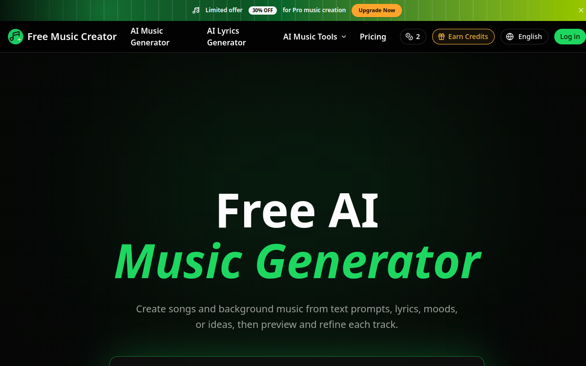 Free Music Creator AI website screenshot