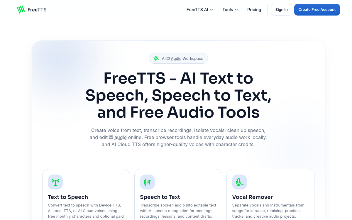 Free TTS website screenshot