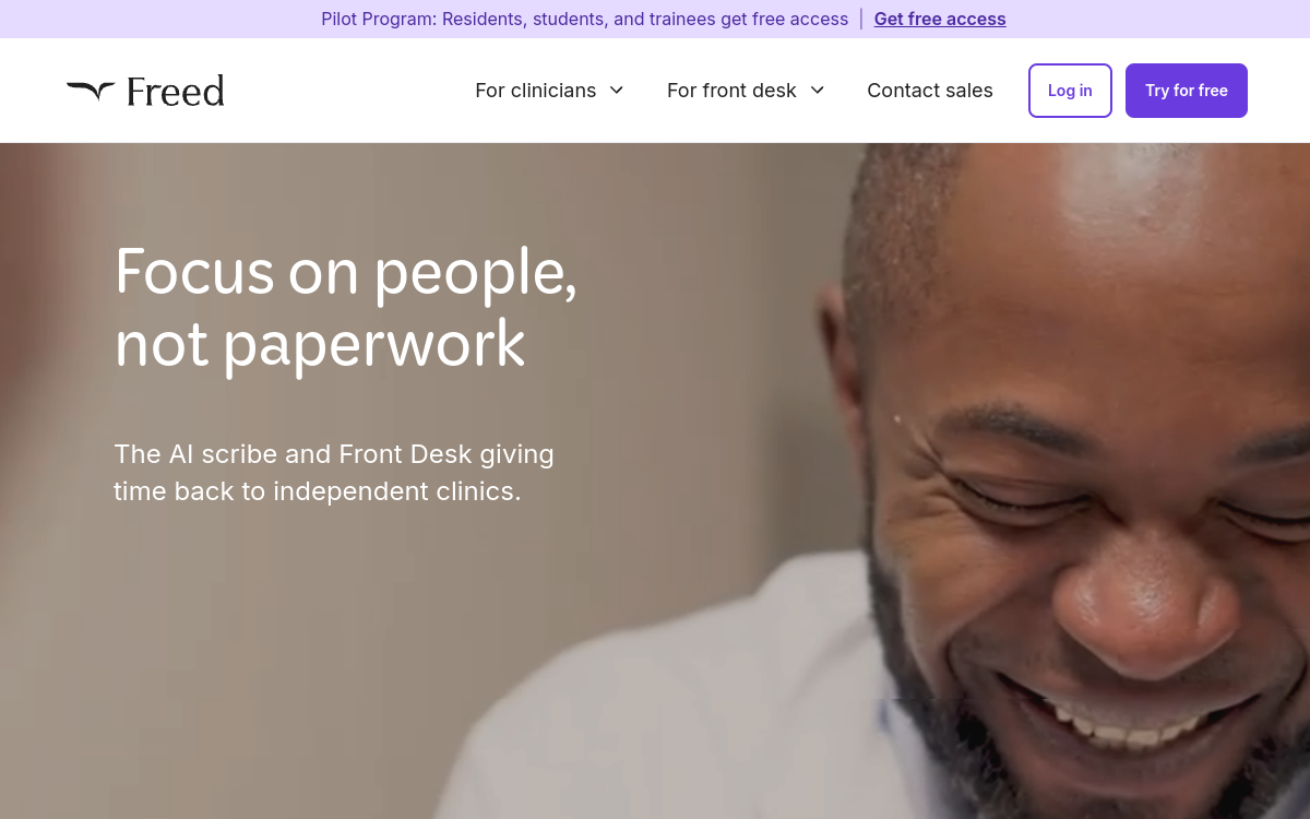 Freed AI Medical Scribe website screenshot
