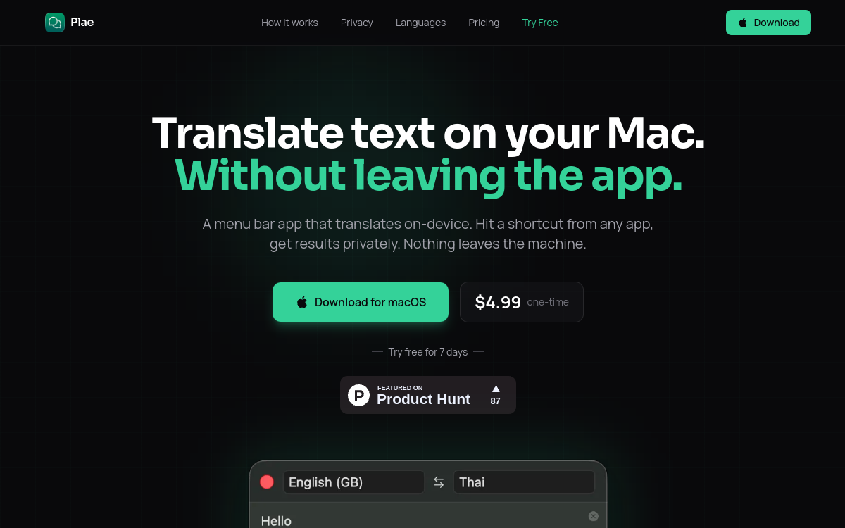 Plae website screenshot