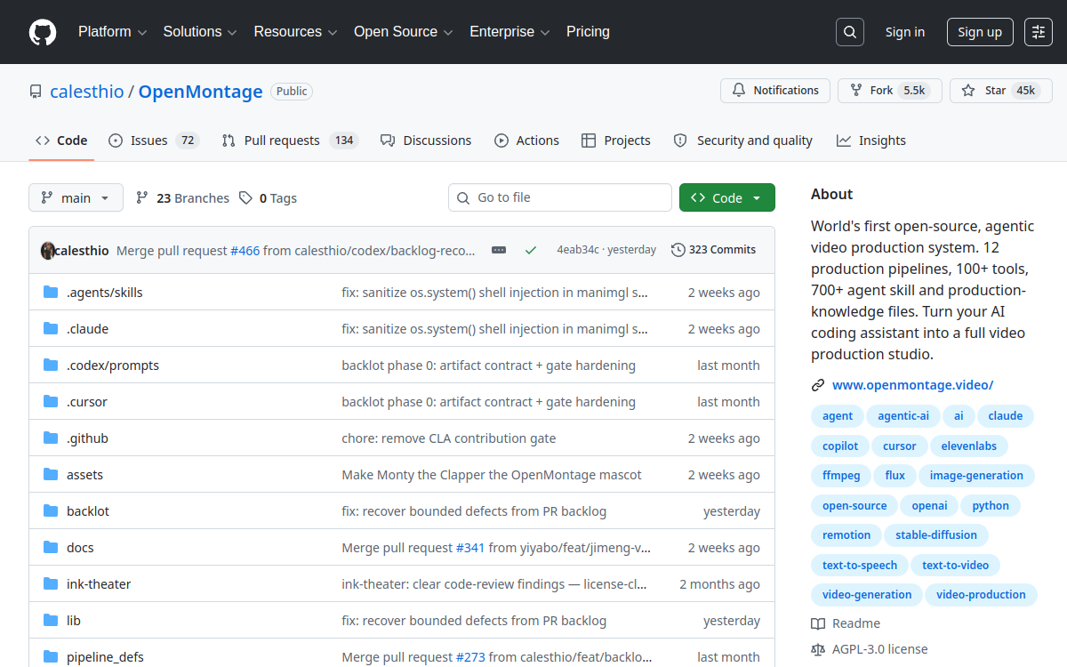 OpenMontage website screenshot