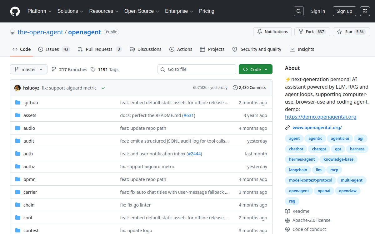 openagent website screenshot