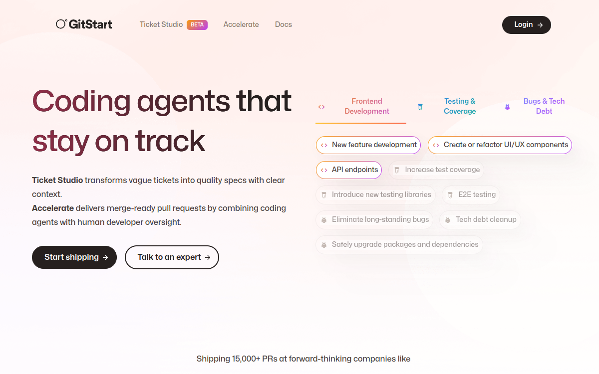 ◯˚GitStart AI Ticket Studio website screenshot