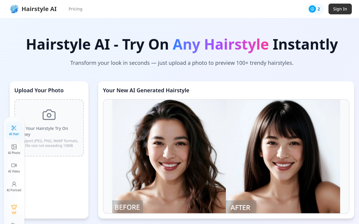 Hairstyle AI website screenshot