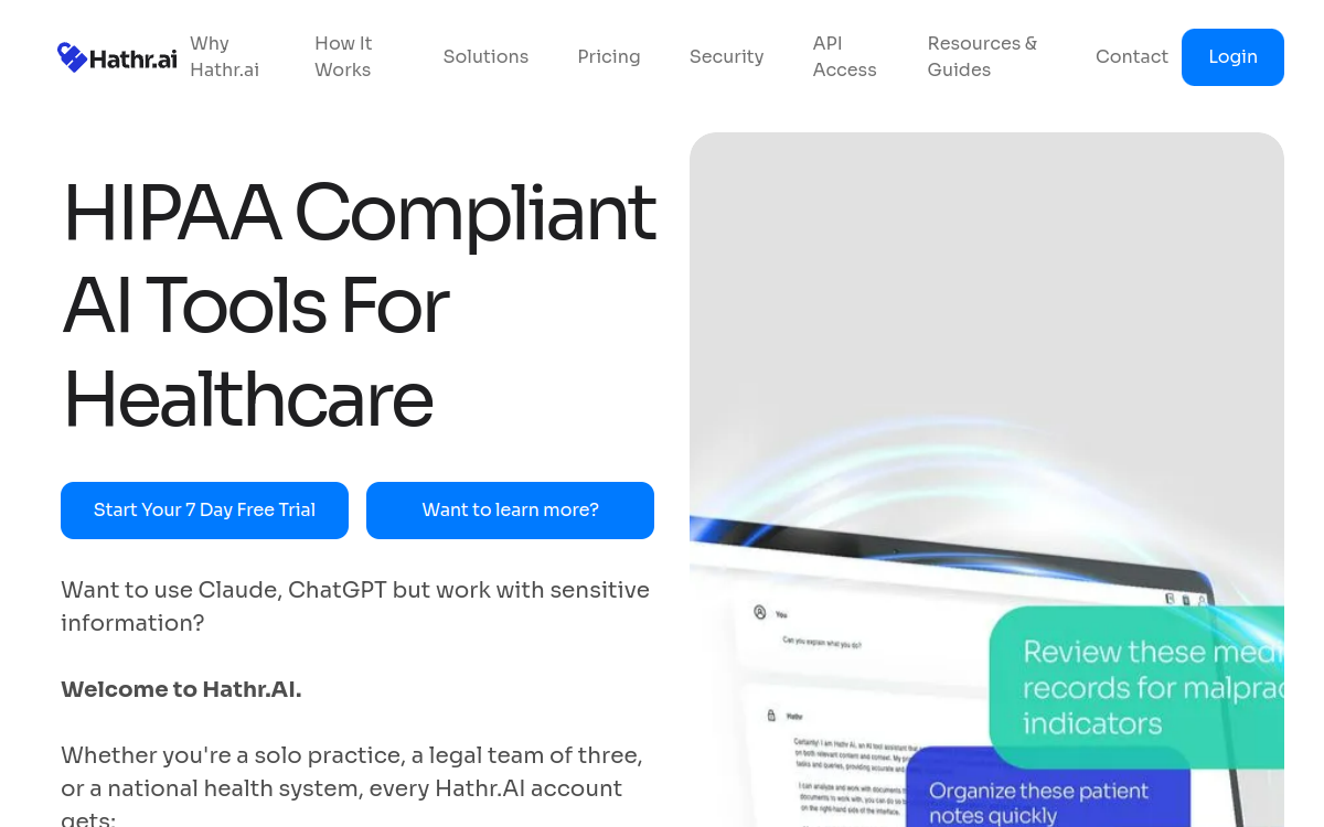 Hathr AI: HIPAA Compliant AI Chat Tool website screenshot