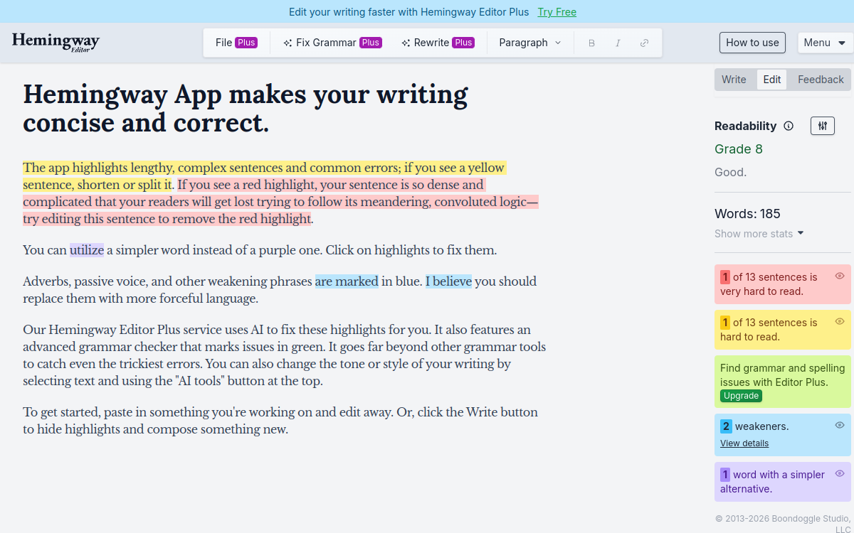 Hemingway Editor website screenshot