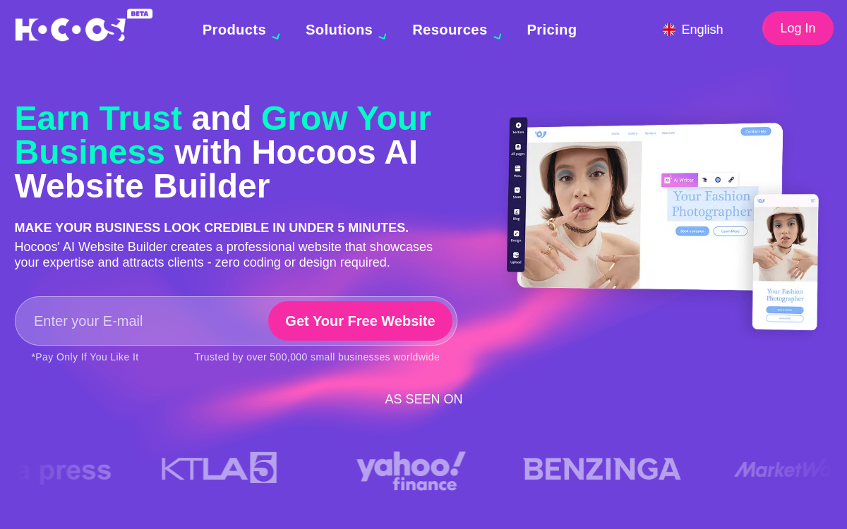 Hocoos AI Website Builder website screenshot