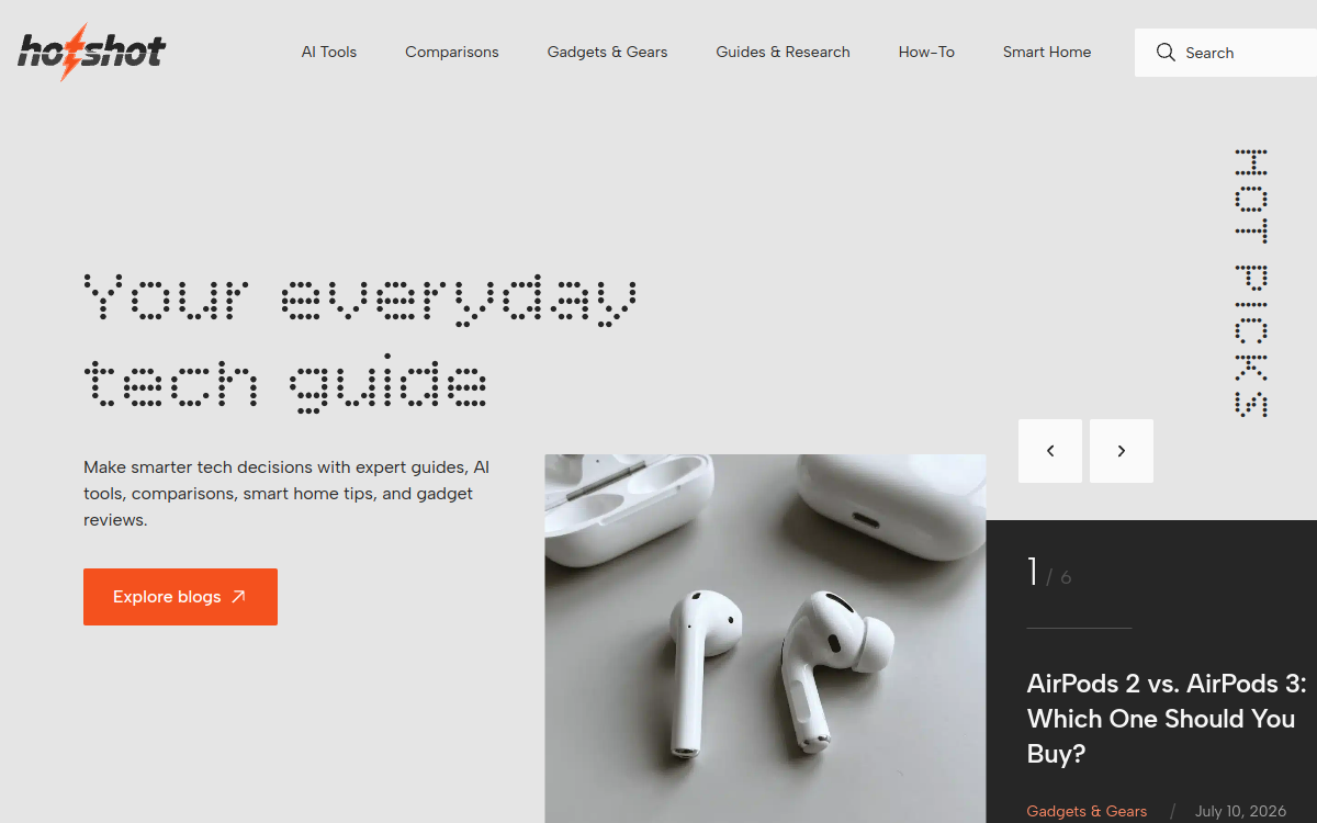 Hotshot | AI Tools, Gadgets, Smart Home & How-To Guides 网站预览