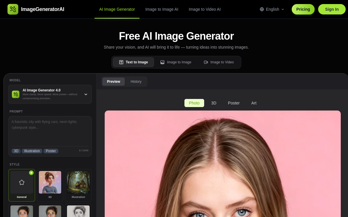ImageGeneratorAI.io website screenshot