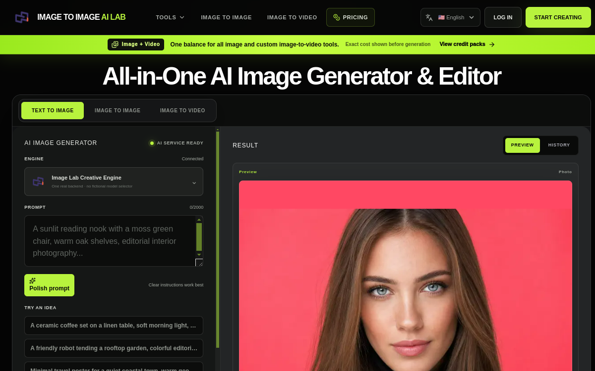 Image to Image Ai lab website screenshot