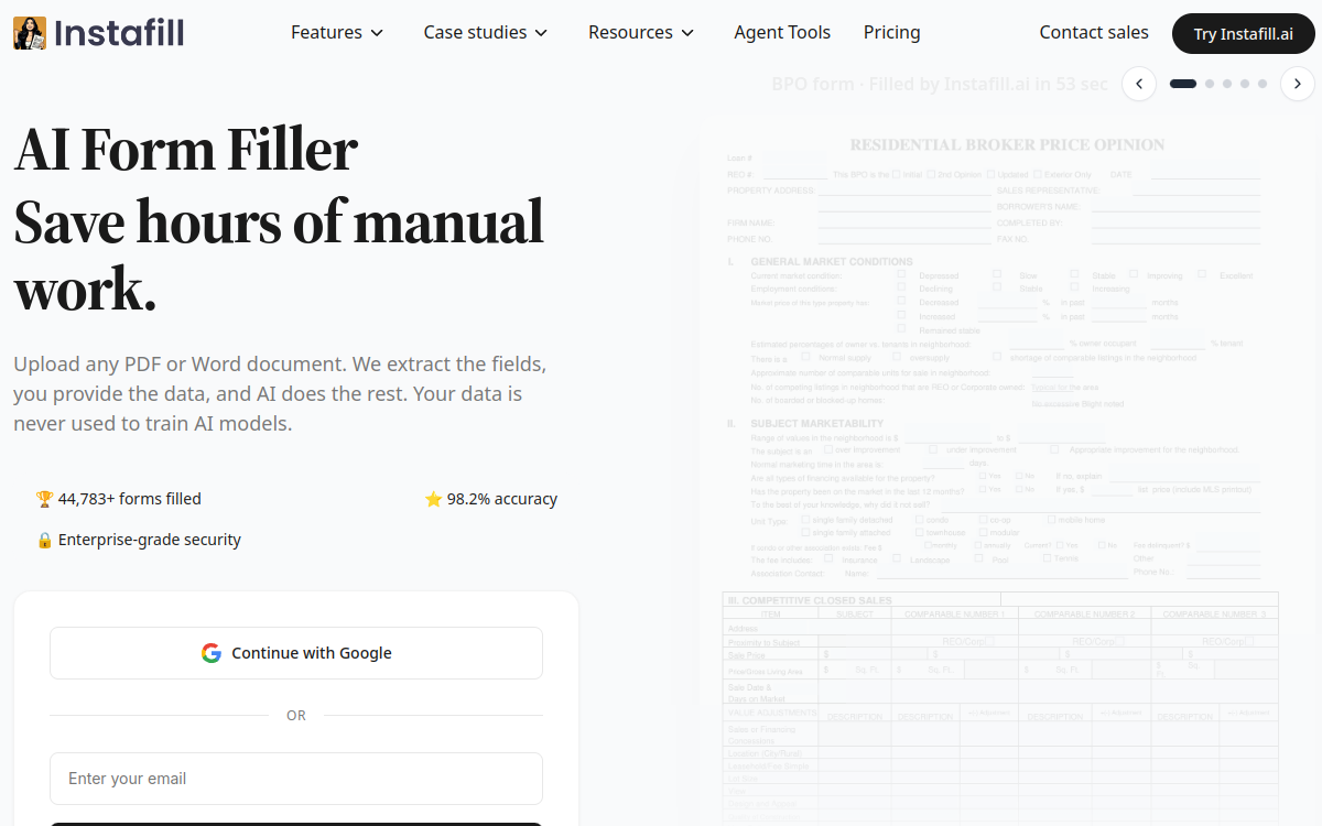 Instafill website screenshot